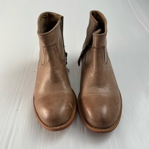 Hinge Tan Leather Ankle Booties side zip size 7 - Picture 2 of 8